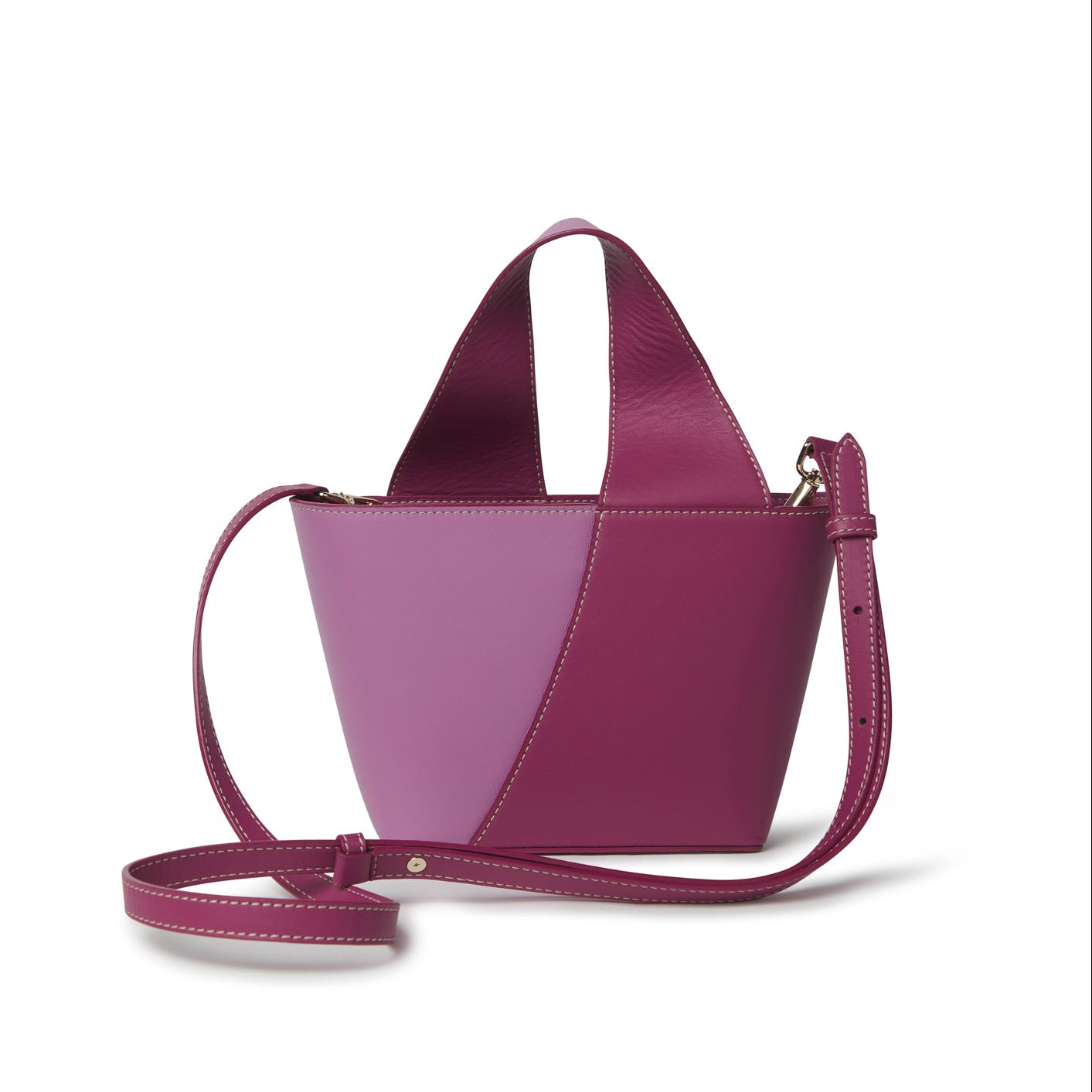 Bolso RODA DEGAS de piel con asa reversible y contraste de dos tonos, Made in Spain.